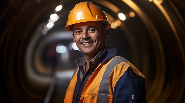 Ein lächelnder Ingenieur beim Tunnelbau, der sich der Innovation verschrieben hat