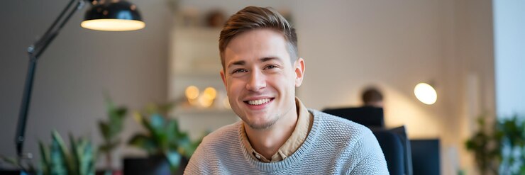 Ein lächelnder junger Mann im Büro