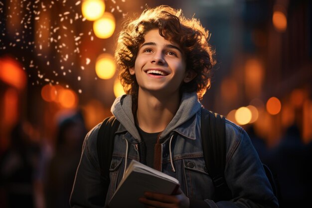 Ein lächelnder junger Mann mit einem Buch
