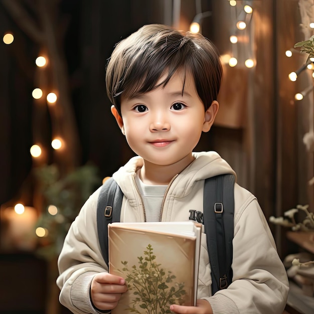 Ein lächelnder kleiner Junge mit einem Buch