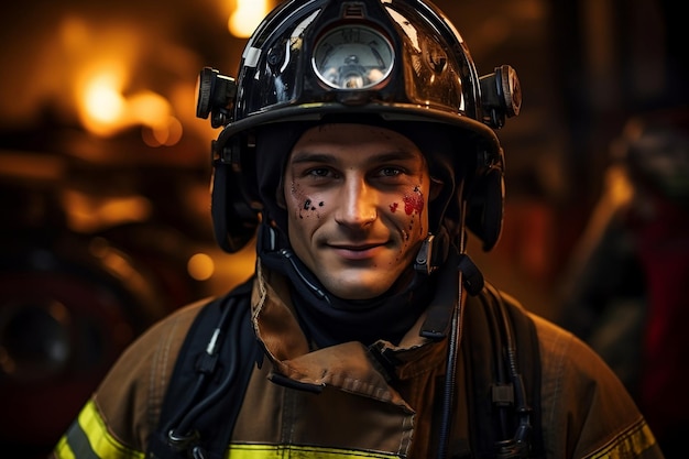 Ein lächelndes Feuerwehrmannporträt im Dienst der generativen KI