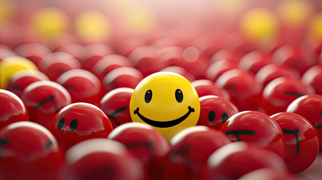 Foto ein lächelndes gesicht in einer menge roter bälle