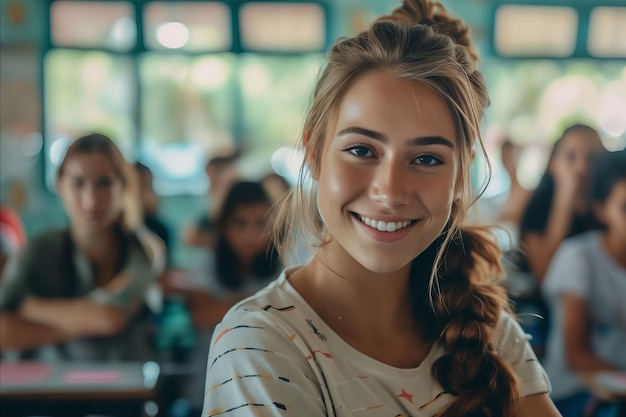 Foto ein lächelndes mädchen im klassenzimmer