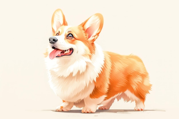 Ein lächelndes Pembroke Welsh Corgi steht stolz auf einem neutralen Hintergrund Porträt eines glücklichen und liebenswerten