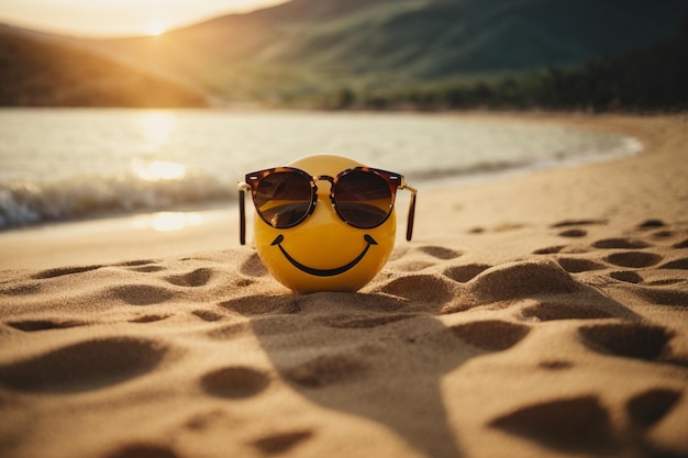 Foto ein lächelndes smiley mit sonnenbrille und ein zitat, dass der weltschlaftag ist