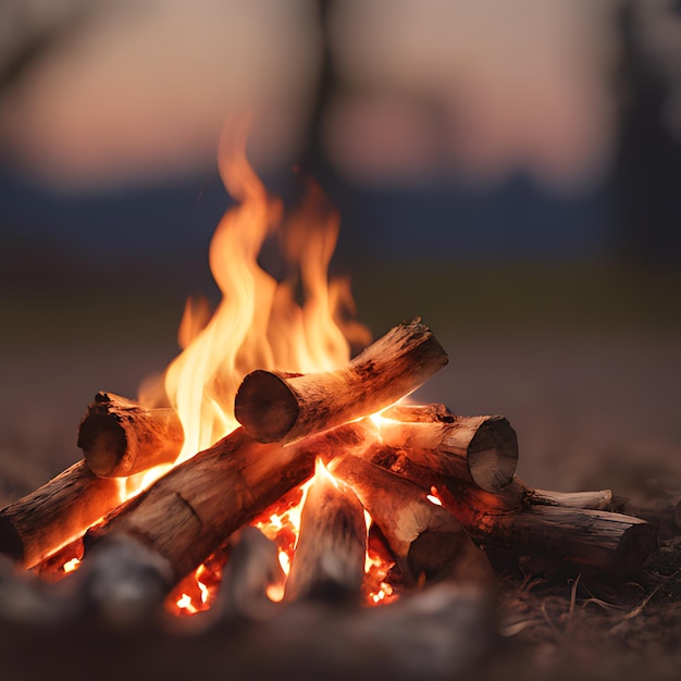 Foto ein lagerfeuer mit einem baum im hintergrund und einem baum im hintergrund