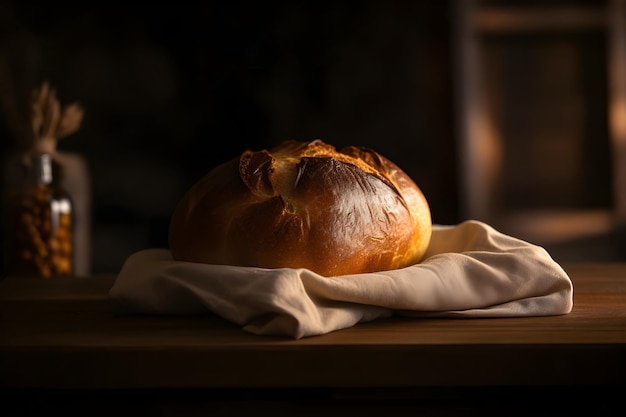 Ein Laib Brot auf einer Serviette auf einem Tisch