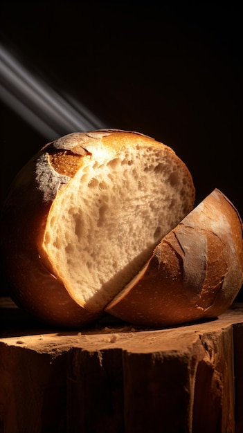 ein Laib Brot, der auf einem Holztisch liegt