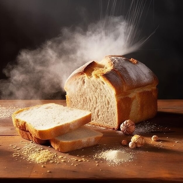 Ein Laib Brot liegt auf einem Holztisch mit viel Staub.