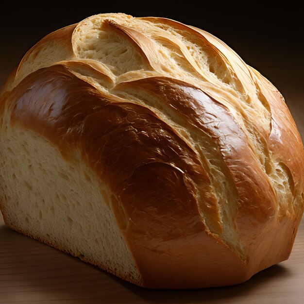 Ein Laib Brot liegt auf einem Tisch mit dunklem Hintergrund