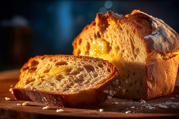 Ein Laib Brot mit Butter drauf