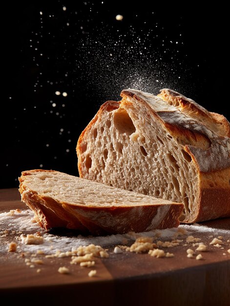 Foto ein laib brot mit einem haufen mehl darauf