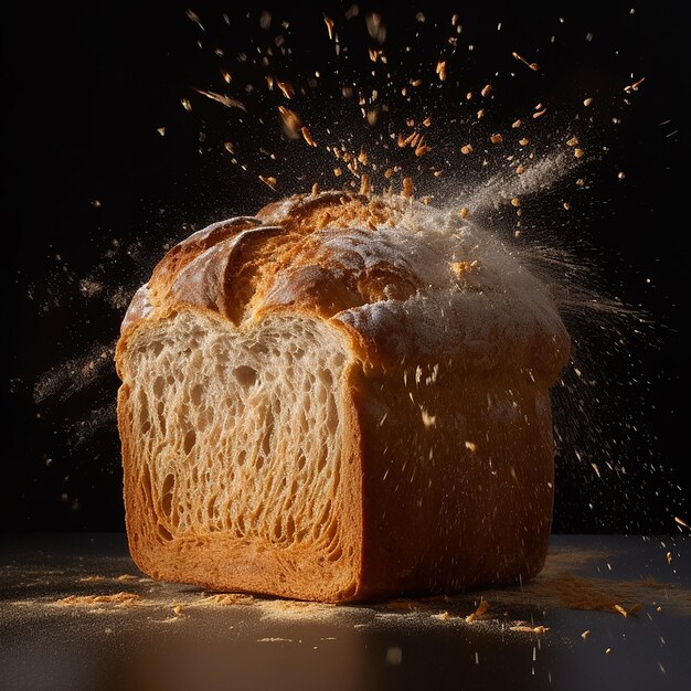 ein Laib Brot mit einem Schuss Mehl darauf