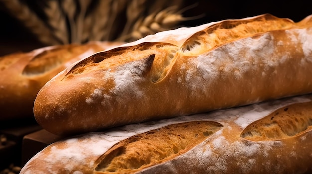 Ein Laib Brot mit einem Weizenfeld dahinter