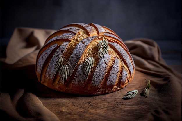 Ein Laib Brot mit Rosmarin darauf