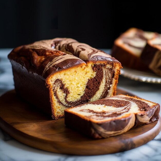 Ein Laib Schokoladenstrudelbrot auf einem Holzbrett.