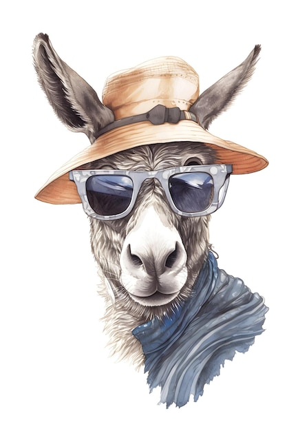 Ein Lama mit Hut und Sonnenbrille