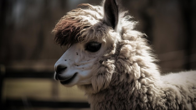 Ein Lama mit schwarzen Haaren im Gesicht