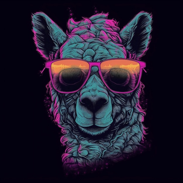 Ein Lama mit Sonnenbrille auf dem Kopf