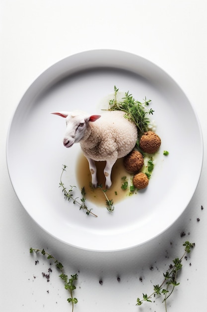 Ein Lamm auf einem Teller mit einer Gabel darauf