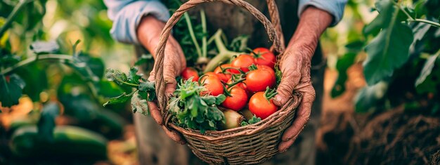 Ein Landwirt erntet Gemüse im Garten Selektiver Fokus