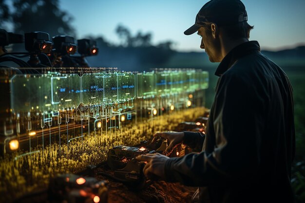 Ein Landwirt überwacht die Ernte mit intelligenter Technologie