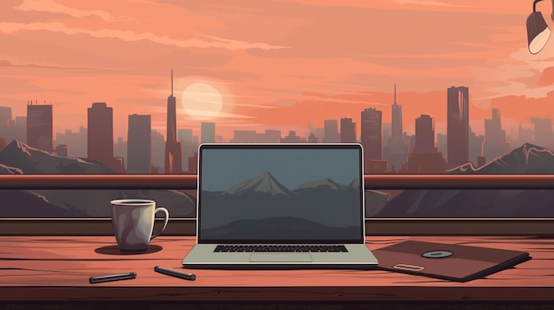 Ein Laptop auf einem leeren Schreibtisch Illustration