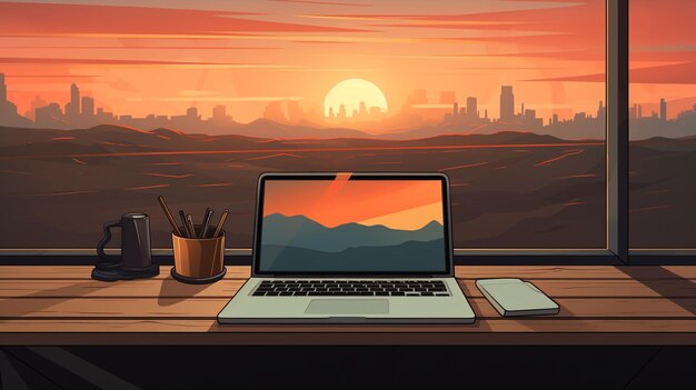 Ein Laptop auf einem leeren Schreibtisch Illustration