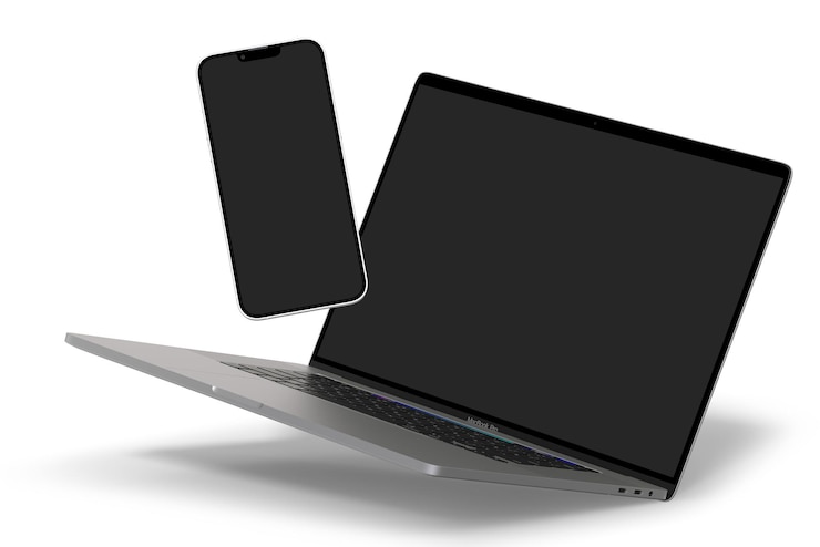Foto ein laptop ist aufgeklappt und darauf liegt ein telefon.