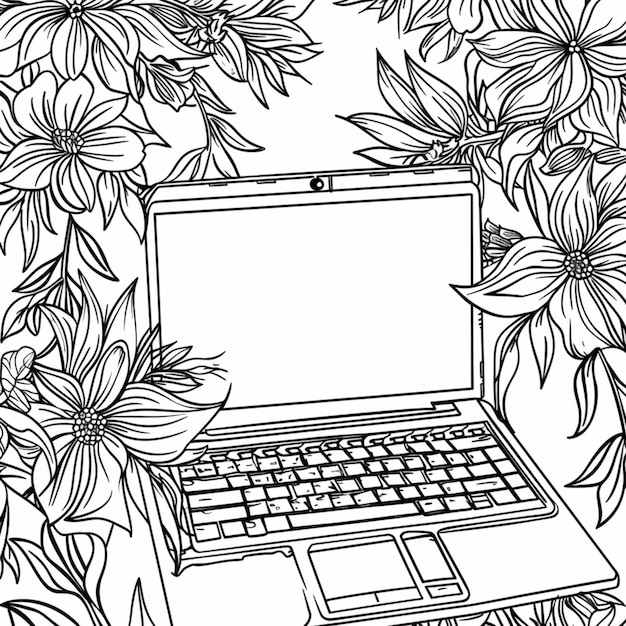 ein Laptop mit Blumen und einem Laptop auf dem Bildschirm