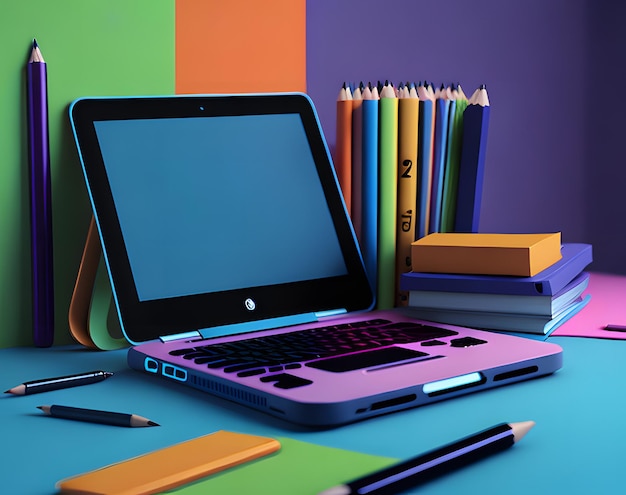 Ein Laptop mit einem blauen Bildschirm, auf dem „HP“ steht