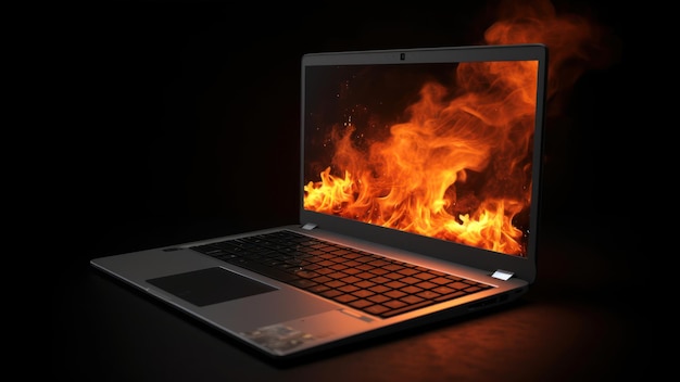 Ein Laptop mit einem Feuer auf dem Bildschirm