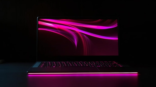 Ein Laptop mit einem rosa Bildschirm, auf dem hp steht