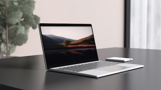 Ein Laptop mit einem Telefon auf dem Bildschirm Laptop-Mockup-Konzept