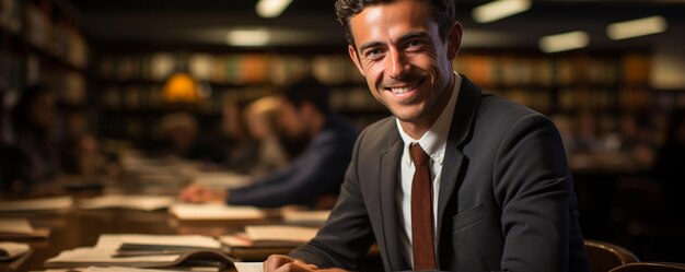 Ein Latino-Mann recherchiert in der Bibliothek