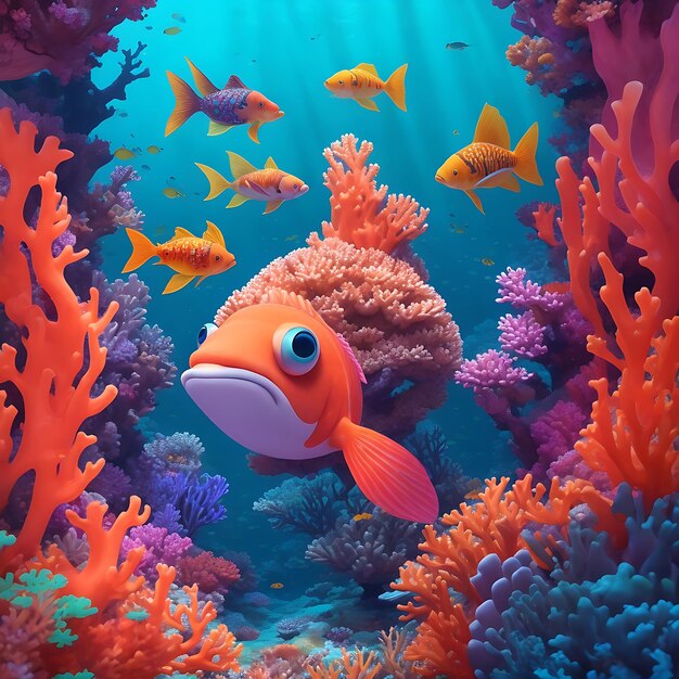 Foto ein lebendiger 3d-cartoon-fisch schwimmt anmutig generative ki