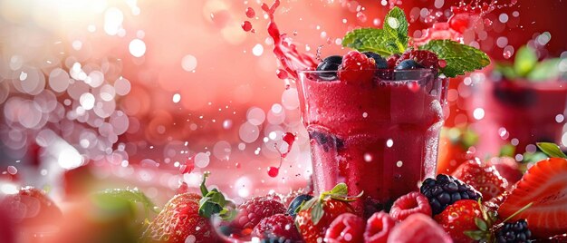 Ein lebendiger Frucht-Smoothie mit spritzenden Beeren und Minze