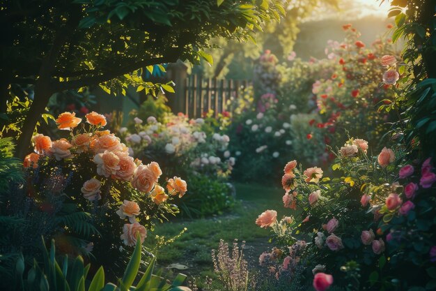 Ein lebendiger Garten mit Blumen neben einem Zaun