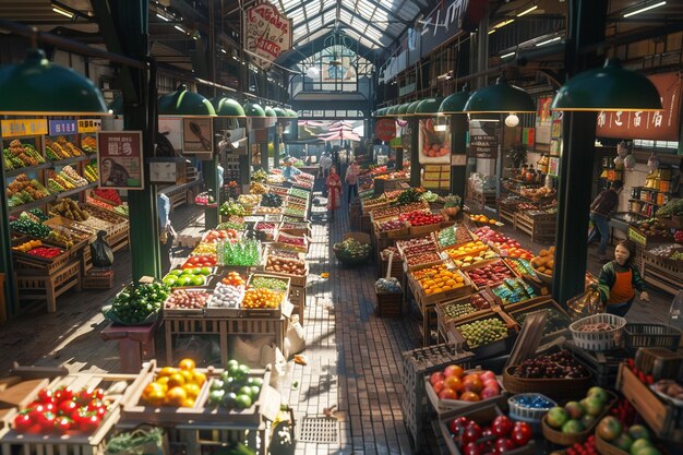 Foto ein lebendiger markt voller aktivitäten