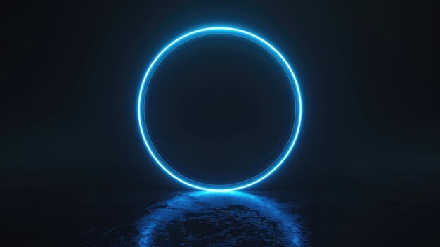 Ein lebendiger neonblauer geometrischer Kreis erscheint auf einem dunklen Hintergrund und verleiht ihm einen futuristischen Touch