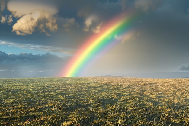 Ein lebendiger Regenbogen, der sich über einen stürmischen Himmel erstreckt, bringt