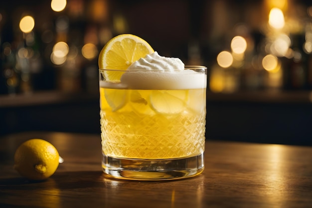 Foto ein lebendiger, säuerlicher whiskey sour mit einem hauch süße und einer garnitur aus zitronenscheiben