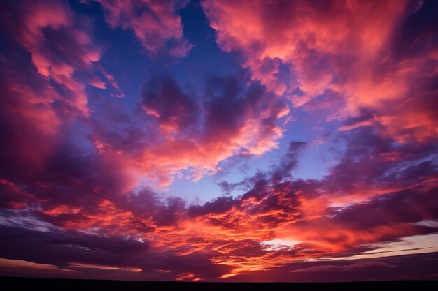 Ein lebendiger Sonnenuntergang mit lebendigen Farben von Rosa, Orange und Blau