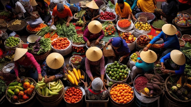 Ein lebendiger traditioneller Markt in Indonesien