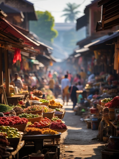 Ein lebendiger traditioneller Markt in Indonesien