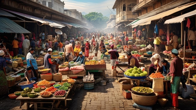 Ein lebendiger traditioneller Markt in Indonesien