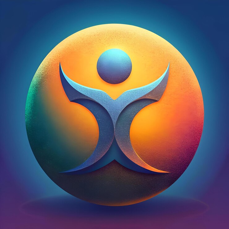 Foto ein lebendiges 3d-symbol, das eine stilisierte menschliche figur mit erhobenen armen in einer dynamischen pose vor einem strukturierten gradienten-hintergrund darstellt