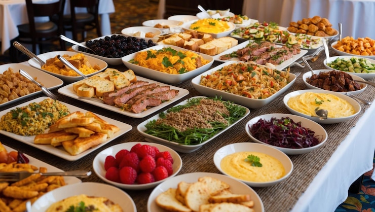 Foto ein lebendiges buffet mit verschiedenen gerichten für feiern und zusammenkünfte