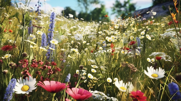Ein lebendiges Feld voller bunter Wildblumen und generativer Blumen