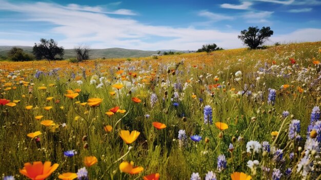 Ein lebendiges Feld voller Wildblumen in voller Blüte